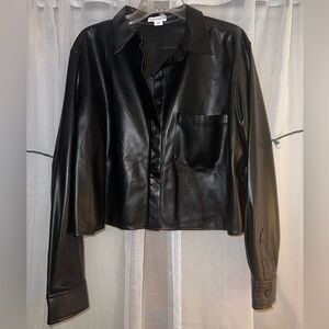 NWT | Faux Leather Cropped Button Up | Good American